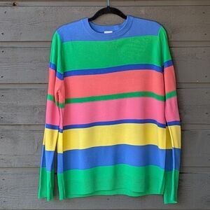 Blair Women's Colorful Striped Crewneck Sweater Lightweight Large Rainbow